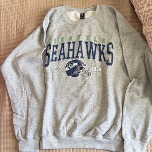 Gildan Gray Seattle Seahawks Crewneck Sweatshirt with Navy & Green Logo
